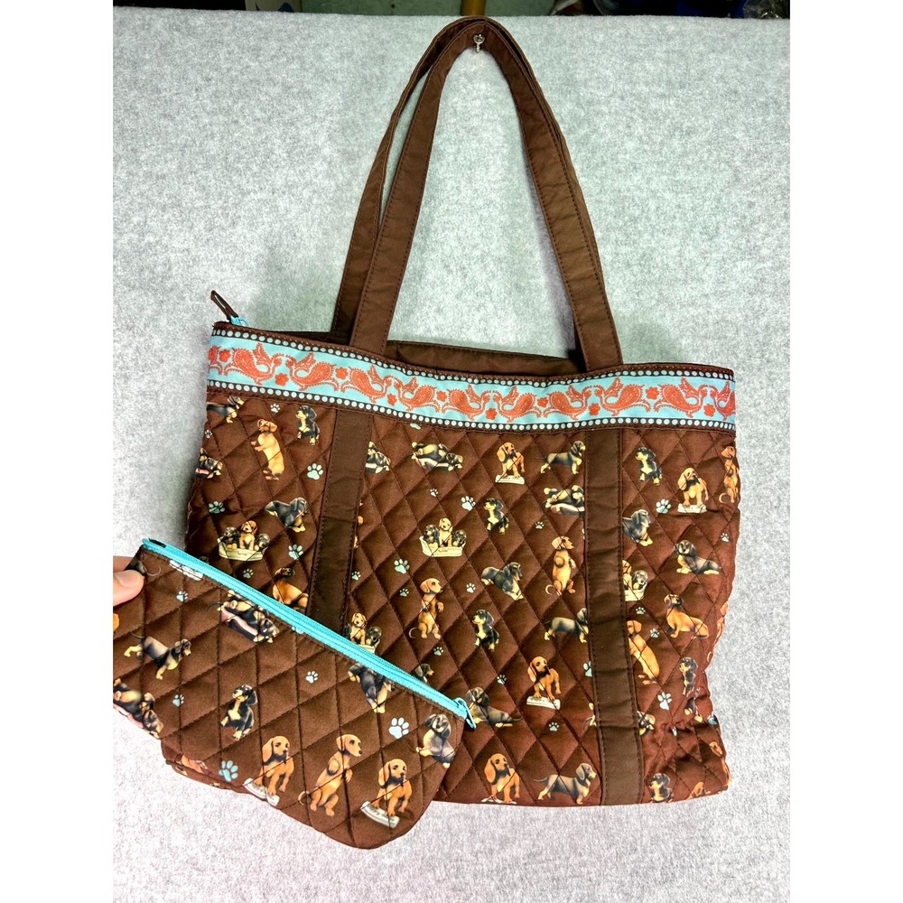 The Bradford Exchange Tote Bag Rich Womens Brown Quilted Animal Print with Purse